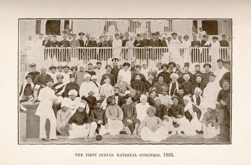 Image of first session of Indian National Congress in 1885 (not 1889 for which we couldn't find an image). Photo credit: Wikipedia