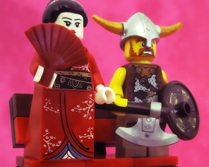 Lego-like figures of a Viking and Geisha.