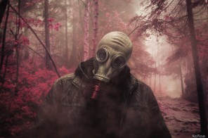 Man wearing gas mask
