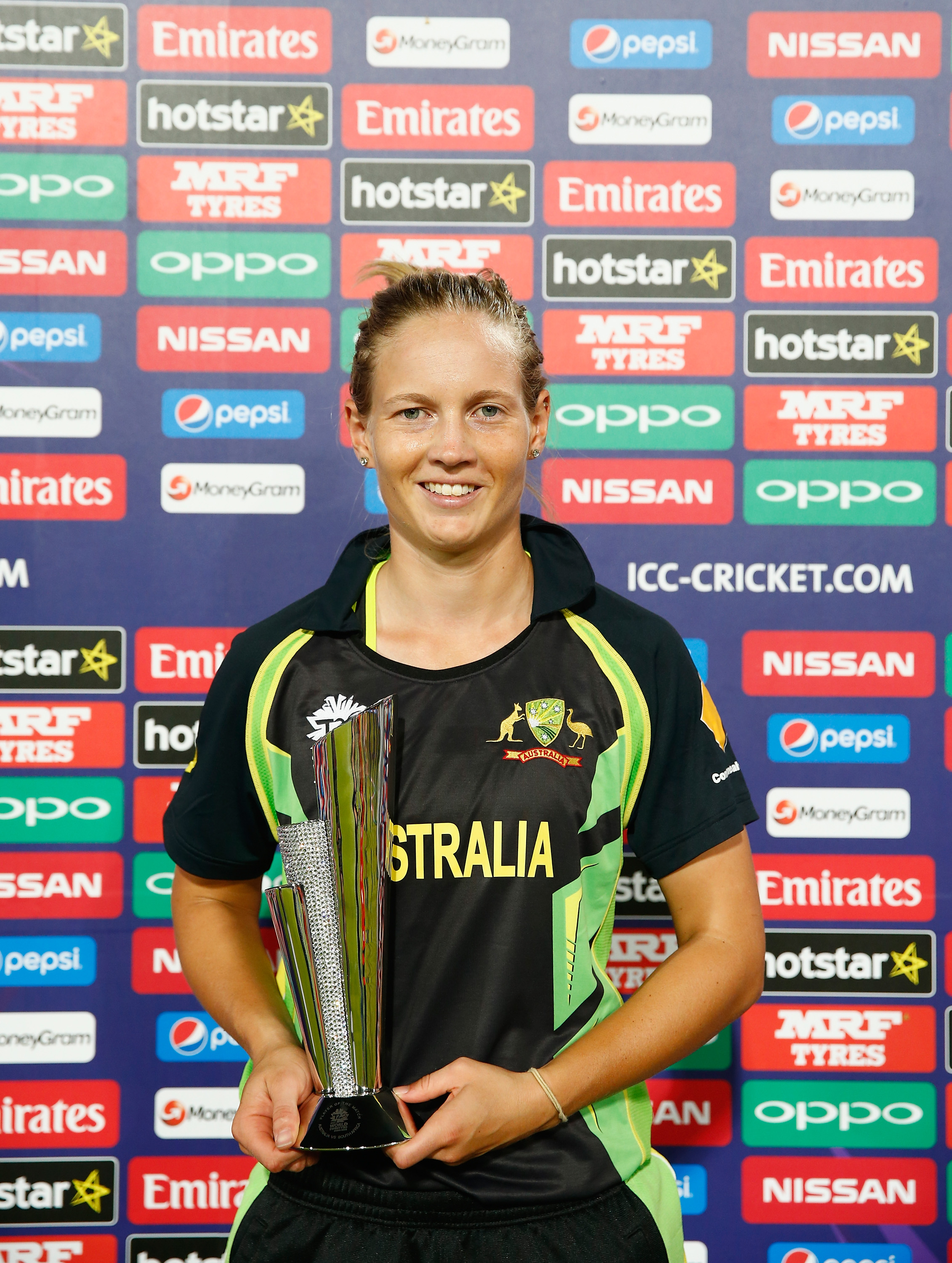 "NAGPUR, INDIA - MARCH 18: Meg Lanning, Captain of Australia poses for the camera with her Player of the Match award during the Women's ICC World Twenty20 India 2016 Group A match between Australia and South Africa at the Vidarbha Cricket Association Stadium on March 18, 2016 in Nagpur, India. (Photo by Christopher Lee-IDI/IDI via Getty Images)"