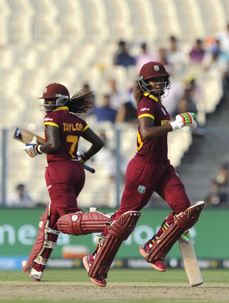"KOLKATA, INDIA - APRIL 03: Stafanie Taylor, Captain of the West Indies and Hayley Matthews of the West Indies run between the wickets during Women's ICC World Twenty20 India 2016 Final match betweenAustralia and West Indies on April 03, 2016 in Kolkata, India. (Photo by Pal Pillai/IDI via Getty Images)"