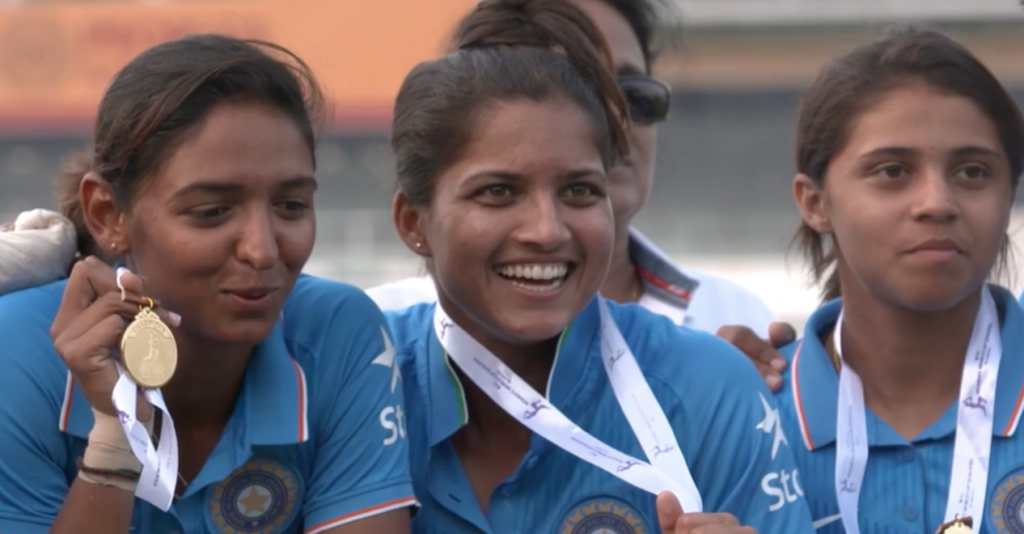 The Indian team after winning the Women's World Cup '17 Qualifier Final. Photo courtesy ICC website